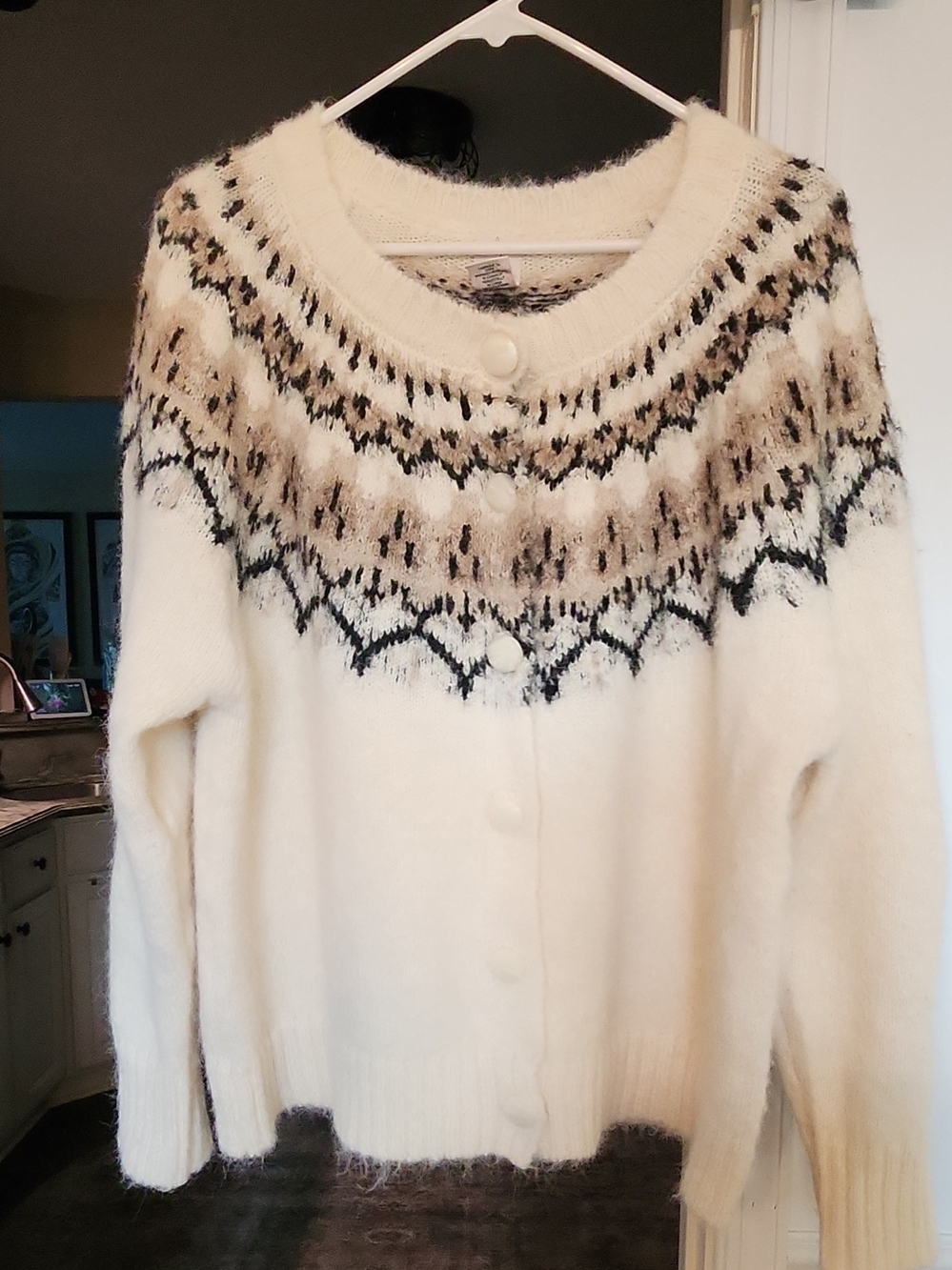 Joie Cream Fair Isle Button-Front Cardigan
